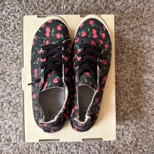 Womens’ Black Cherry Print Canvas Sneakers